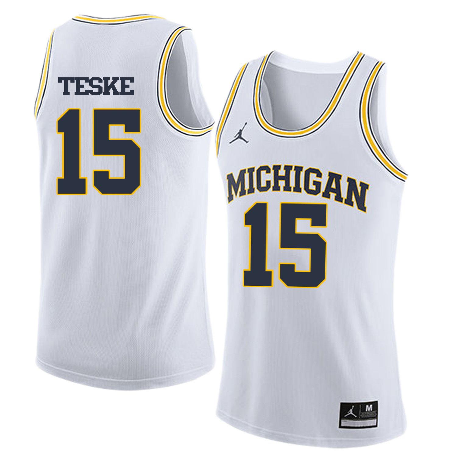 Men Jordan University of Michigan Basketball White 15 Teske Customized NCAA Jerseys